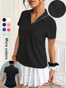 Women's Sporty Polo Shirt, Moisture-Wicking Breathable Comfort Short Sleeve Top, Ideal for Golf Baseball Tennis Activities