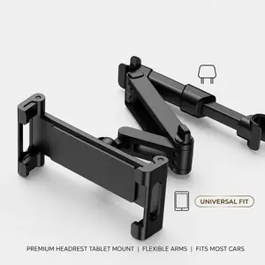 Universal 360 Degree Rotating Car Headrest Tablet Holder Upgraded iPad Mount for 5.3 to 12.9 Inch Phones and Tablets Road Trip Essentials Black One Pack