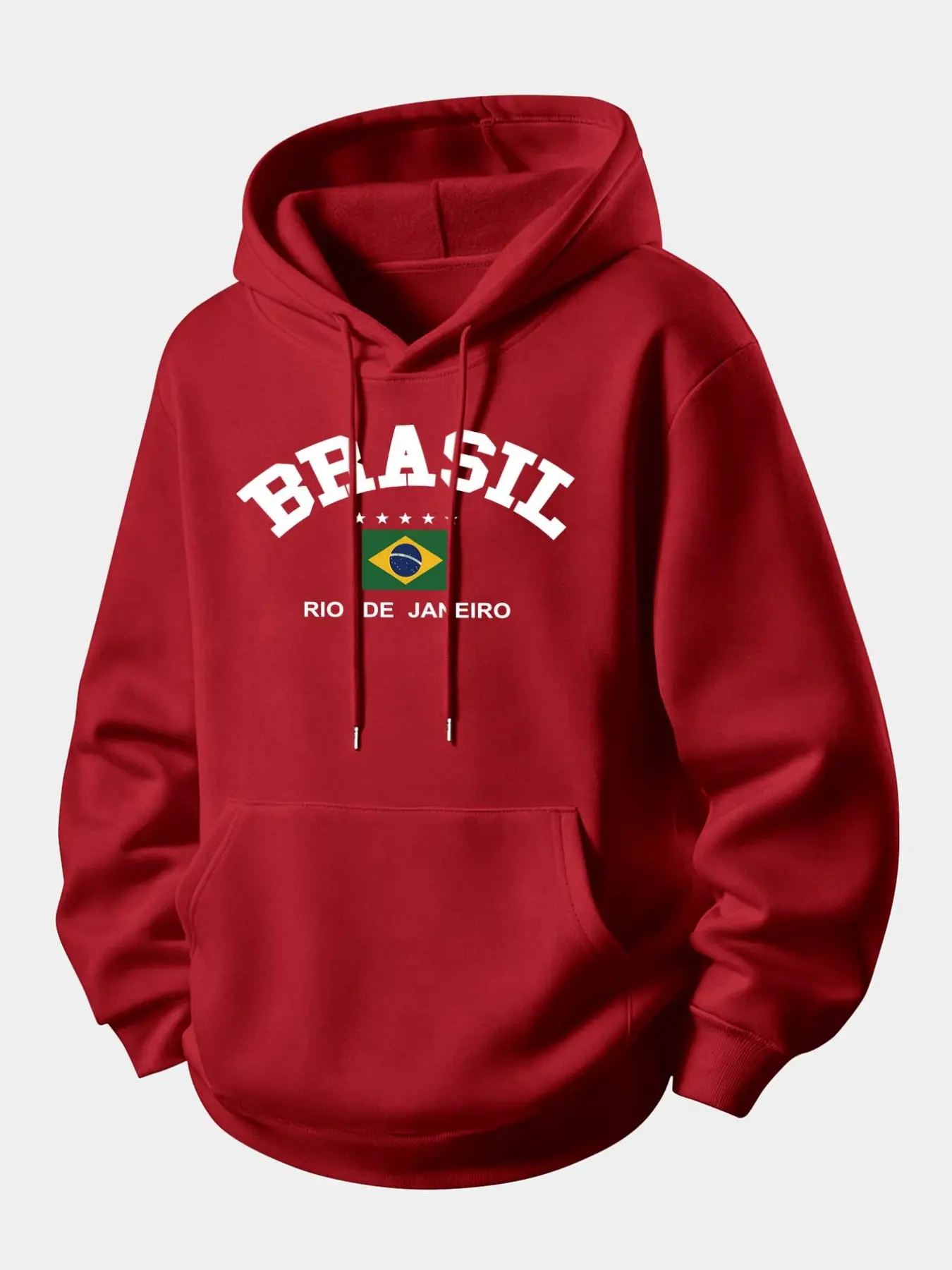 Men's Casual Hooded Sweatshirt, Brazil Theme Graphic Print, Slim-Fitting Long Sleeve, Drawstring Pockets, Fall & Winter Streetwear