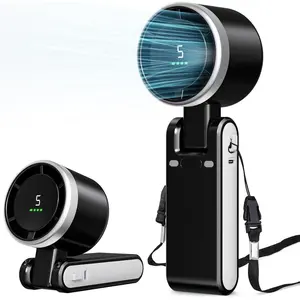 Portable Fan, Mini Fan, Handheld Turbo Fan, Portable Rechargeable Fan, 5-Speed, LED Display, Foldable Design (Black)