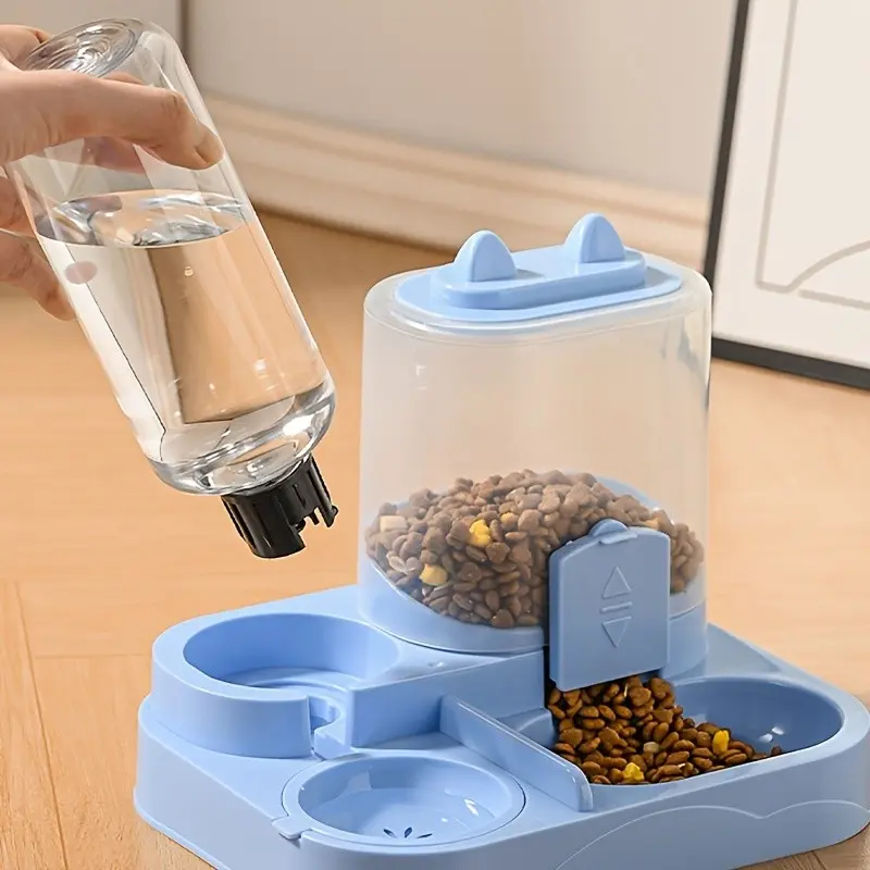 Automatic Gravity-Based Cat and Dog Feeder and Waterer Combo – Dual Hopper Dry/Wet Dual-Use System, Automatic Water Refill, No Batteries Required, Spill-Proof Design, Suitable for Kittens and Puppies, Food Feeders