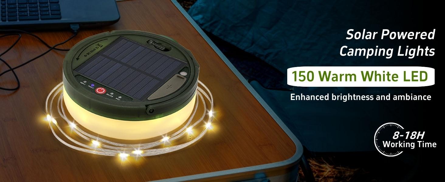 Solar  String Lights, 39.4FT Fairy String Lights 150LEDs, Portable Waterproof  Lamp with 8 Lighting Modes, Hanging Rechargeable Tent Lantern for Awning Garden Party Decor-Remote Control camping durable brightness