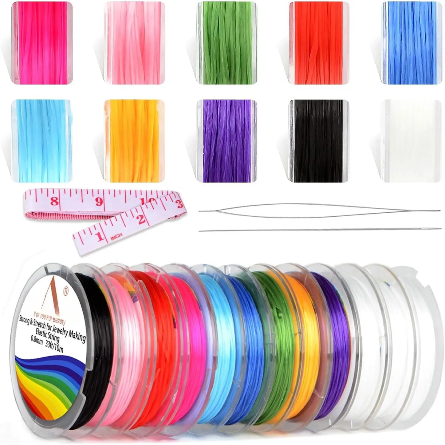 12 Rolls 0.8mm Elastic Stretchy String Cord for Bracelet  Making with Beading  and Ruler