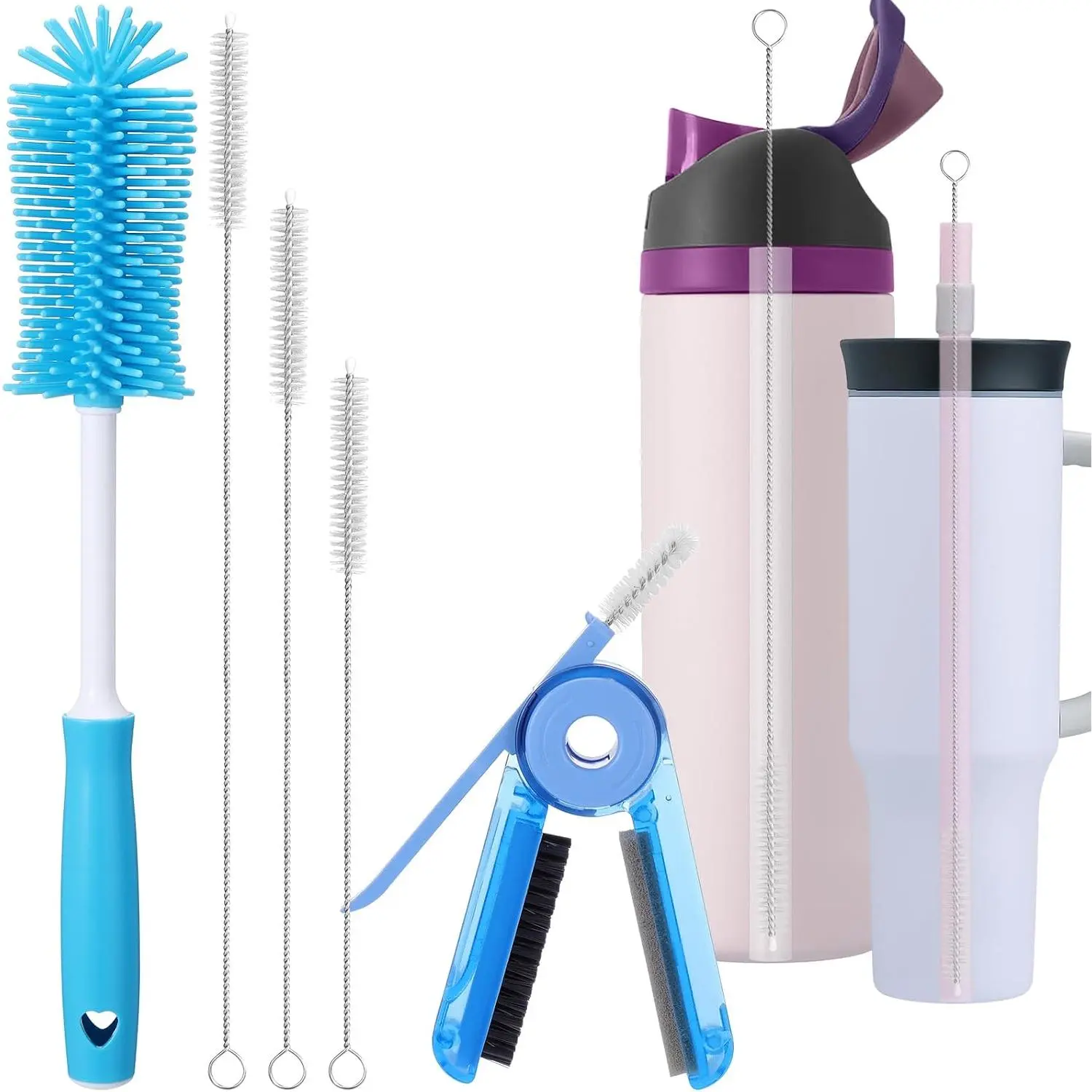 Water Bottle Cleaner Brush Set for  24oz/32oz/40oz Cup,5 Pcs | Multifunctional Bottle Brush and Long Straw Cleaner Brush Set,Cleaning Kit for // Tumbler Cup Accessories