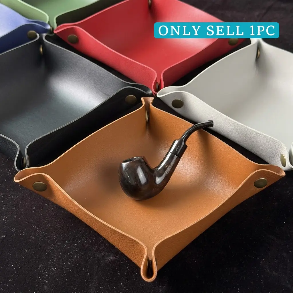PU Leather Valet Tray Storage Box for Men and Women Key Tray for Entryway, Bedside Nightstand Desk Valet Trays Travel Dish Plate Ring Tray for Wallet, Keys, Phone, Watch, Coin, Jewelry Foldable Portable Catchall Organizer with Snap Buttons