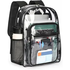 Clear Backpack Heavy Duty for School – 17in Transparent PVC Bag with Large Capacity & Reinforced Straps for Men, Women, Boys & Girls - See Through Bookbag for College Workplace Security, BlackGift.