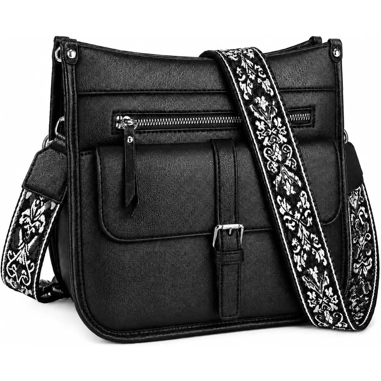 Crossbody Bags for Women,6 Pockets Vagan Leather  Bag for Daily Use | Boho Guitar Strap,  Bag, Travel Use