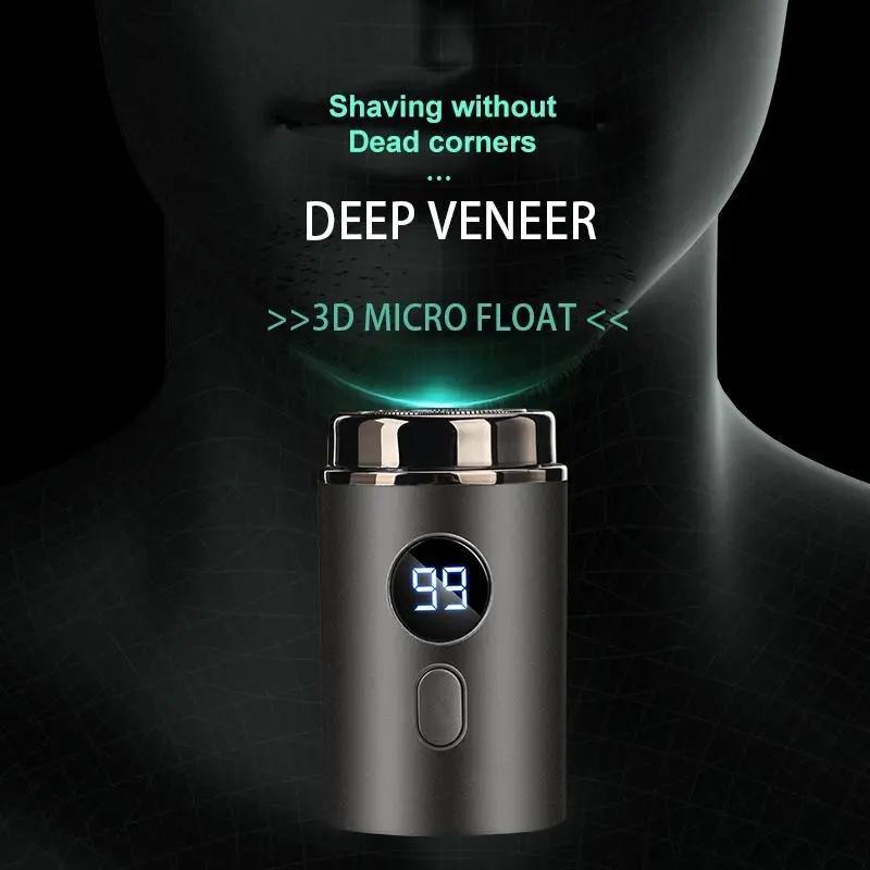 Electric Mini Shaver, 1 Count Waterproof Portable USB Rechargeable Razor with LCD Display, Washable Beard Trimmer for Men, Great for Travel and Home Use