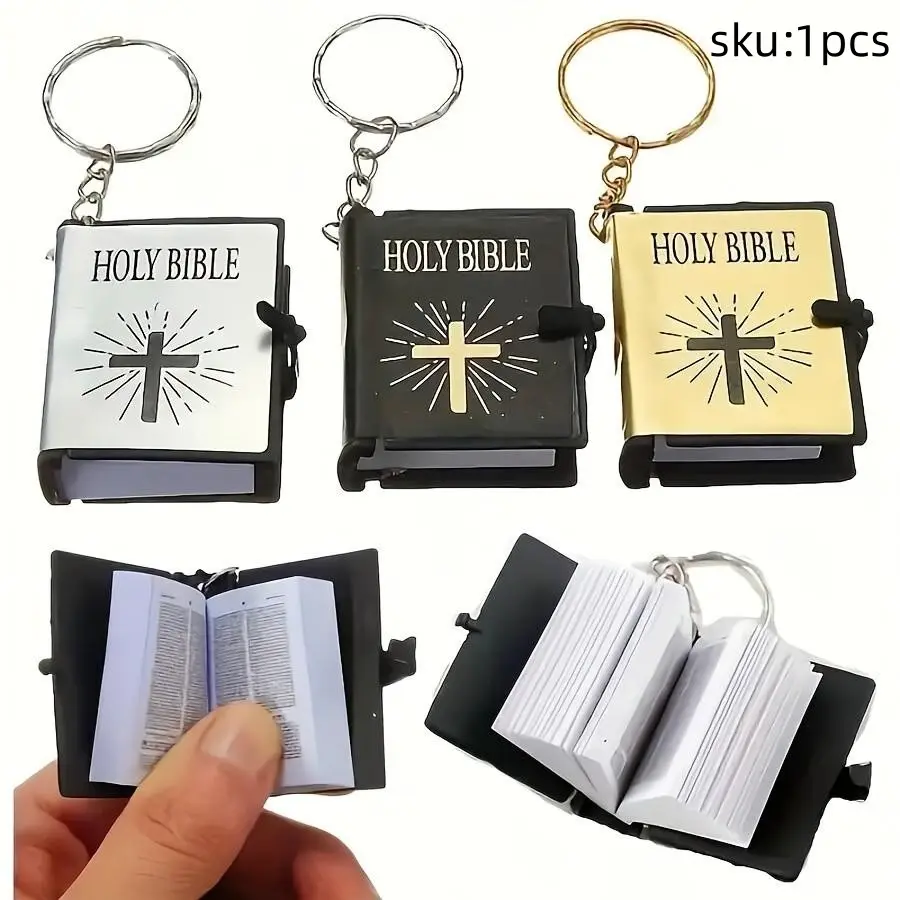 Mini Bible Keychain Set, Inspirational Christian Gift, Wordless Paper Cover, Ideal for Office and Daily Use, Minimalist Design Keychain, 1 Piece Pack, Key Accessories