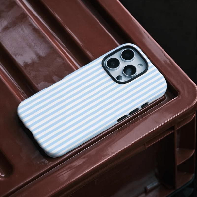 Fresh Blue and White Striped Glossy Phone Case Suitable for IPhone 17 Air 16PM 15PM 13 12 11 XS Max 7,etc