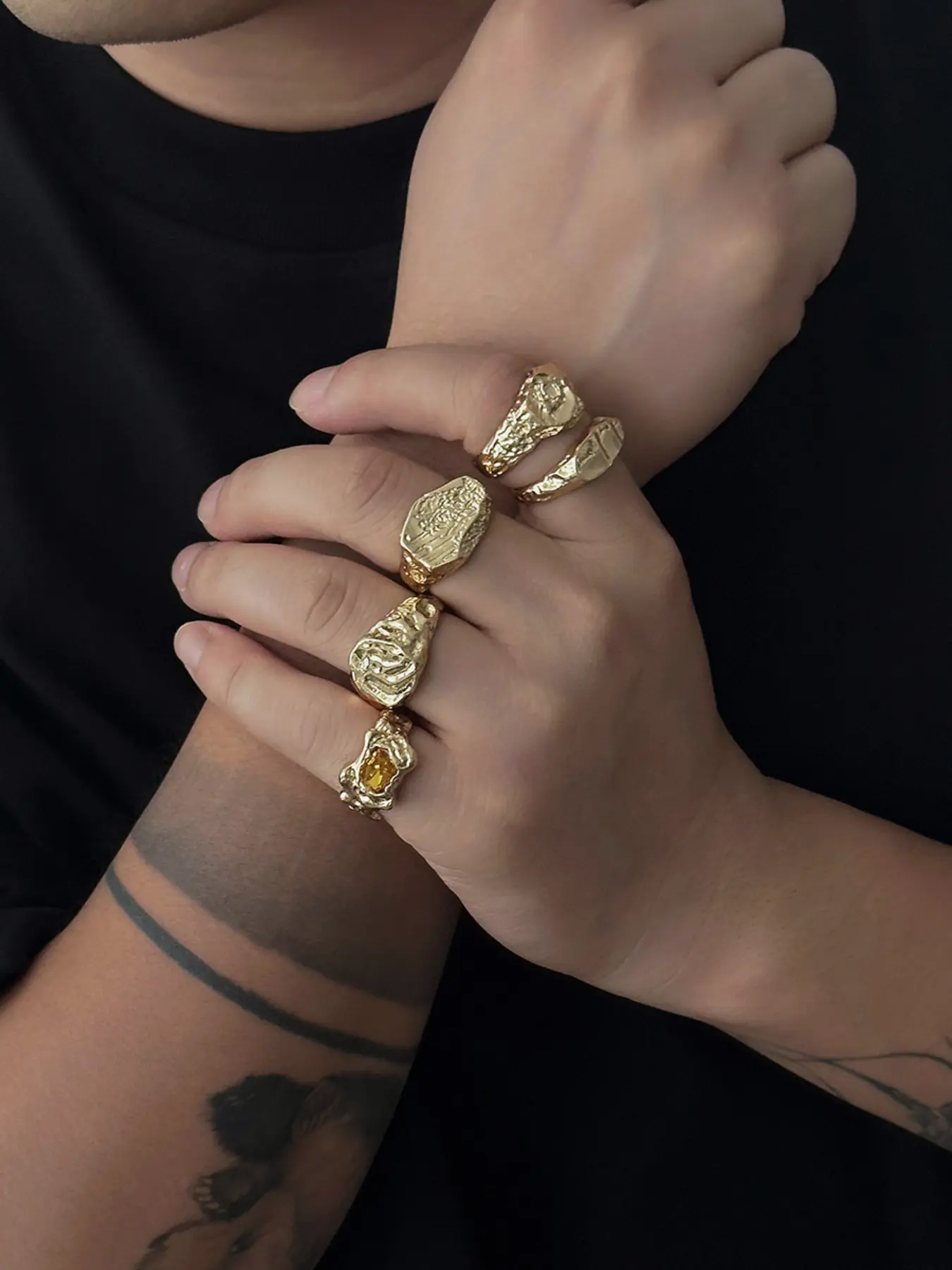 5-Piece Vintage Bold Fashion Rings Set, Adjustable Open Ring Band, Liquid Metal Aesthetic Jewelry Gift, Punk Style Unisex Rings #BackToSchool #CollegeStyle #OOTD
