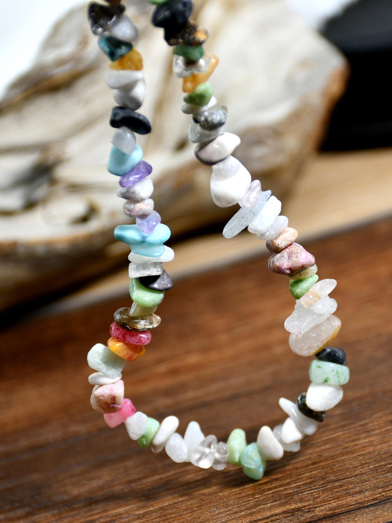 Random Pattern Artificial Gemstone Decor Beaded Necklace (1 Piece), Boho Style Jewelry For Women & Men, Fashion Accessories For Party, Daily Clothing Decor, Trendy Charms Necklace