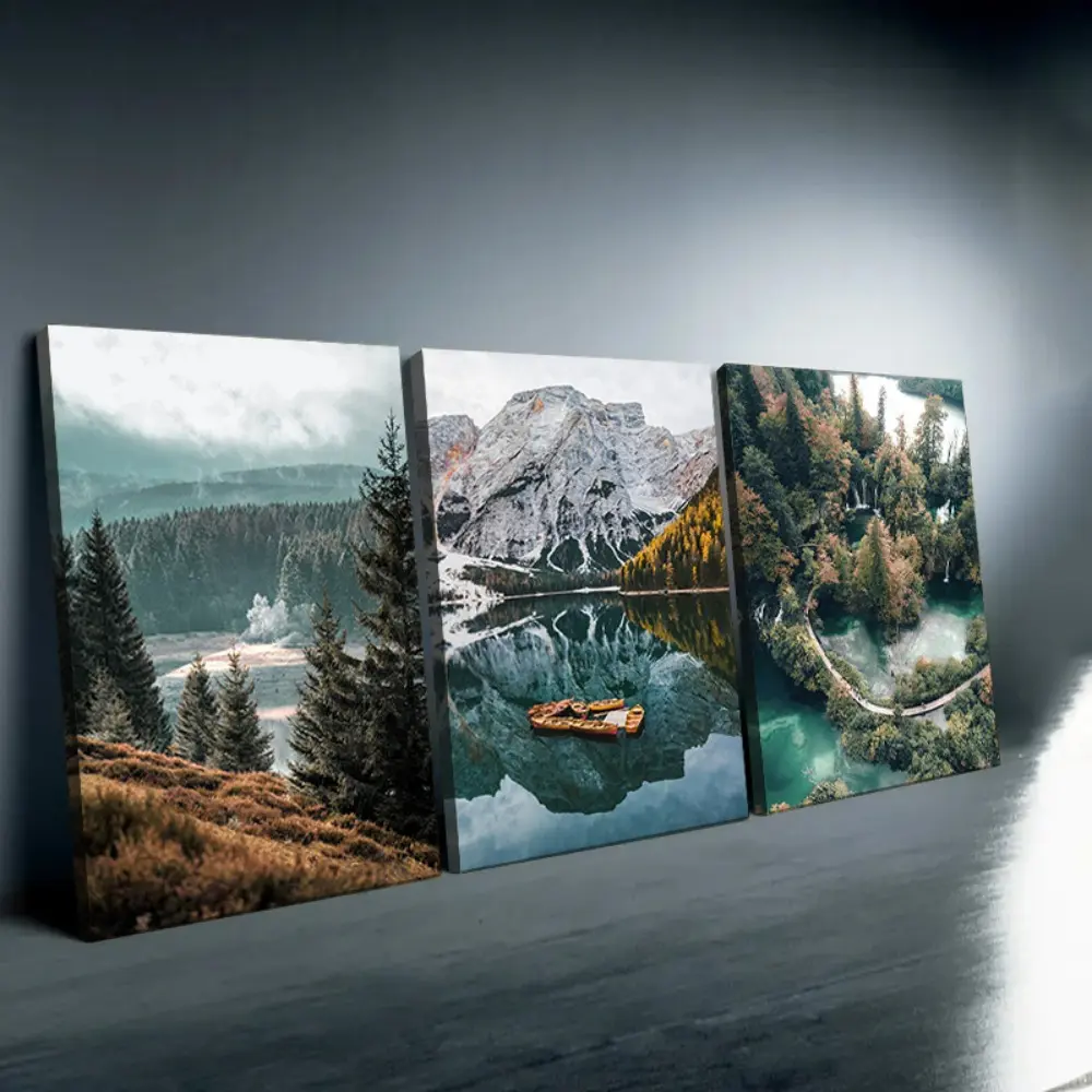 3-piece,2D FlAT Printing  Wall Decor Natural Landscape Forest Lake Mountain Canvas Art, Modern Scenic Aesthetic Mural Set For Living Room Bedroom Bathroom Office Home Decor, Best Gifts For Birthday Housewarming Christmas Thanksgiving Mother's D