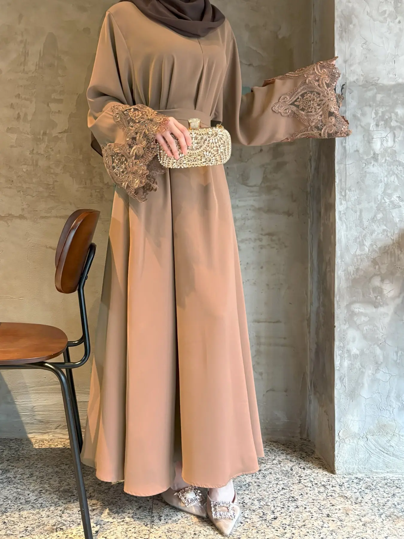 Abaya Dress Set Without Headscarf, Islamic Modesty Clothes, Modest Muslim Outfits, Arab Robe, Dubai Abaya, Lace Trim Long Robe, Perfect for Parties, Ramadan, Festivals, Daily Wear, Versatile