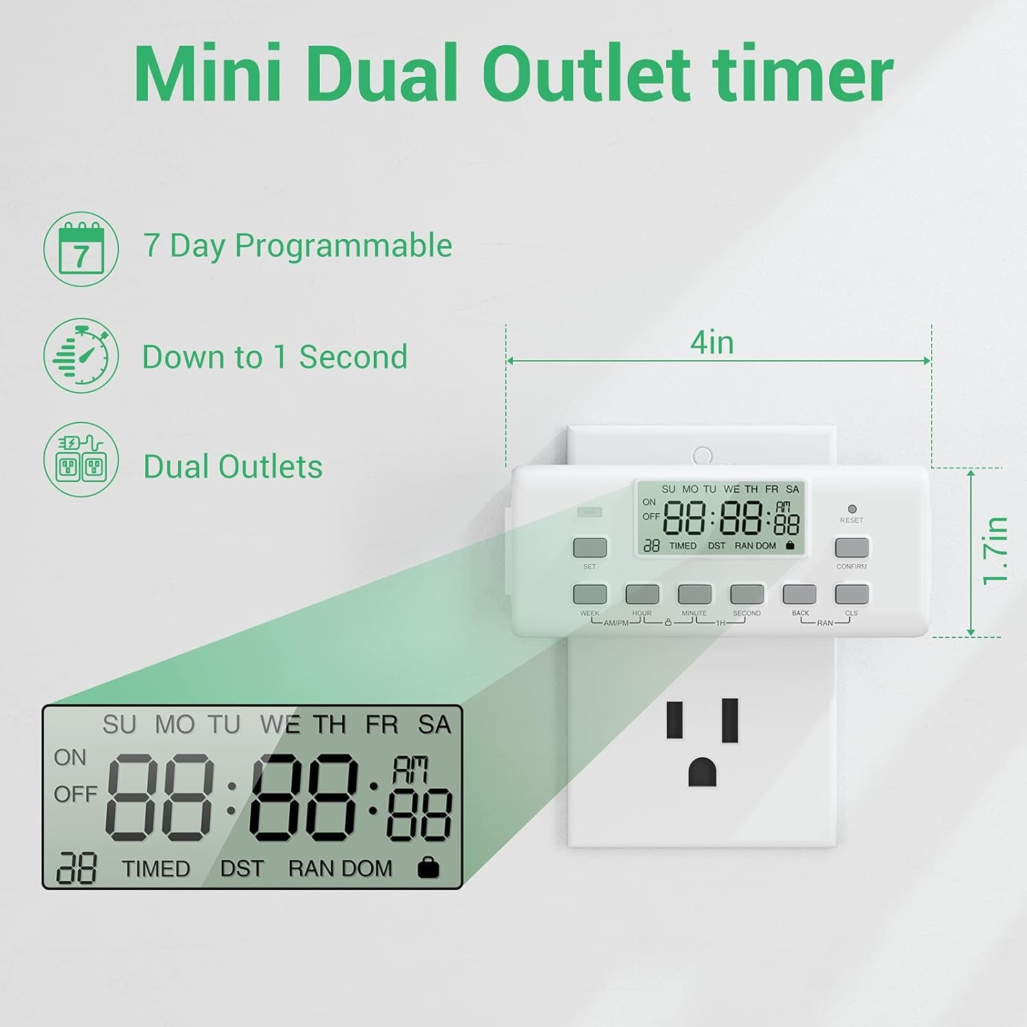 Digital Timer  - 2 Pack, 7 Day Programmable, 10 /Off Settings, 24-Hour & 7-Day Programmable Electric Plug Timer