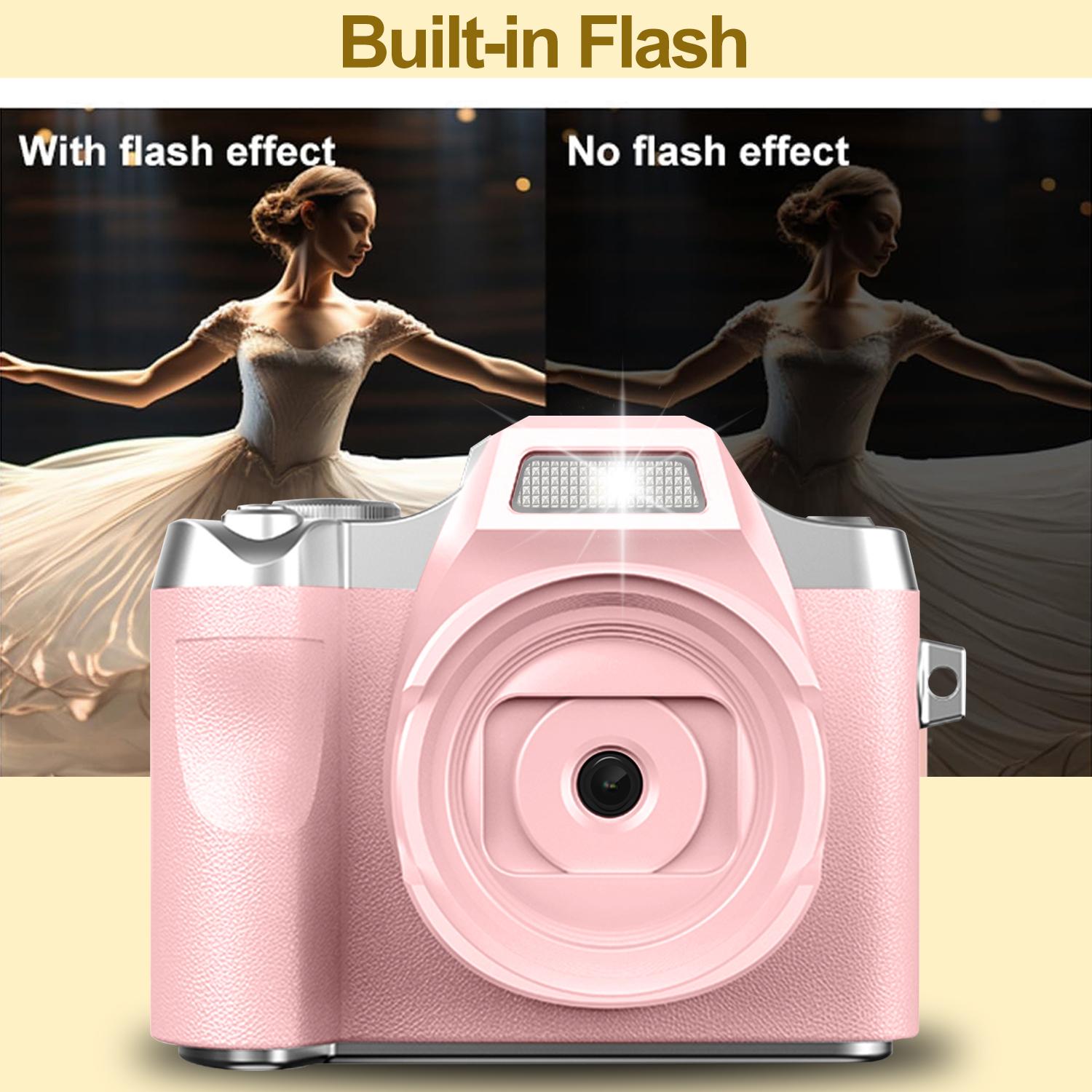 Mini digital camera with high-definition screen，rechargeable retro appearance，equipped with 32GB memory card，suitable for outdoor travel，high-definition video recording，making memories more exciting