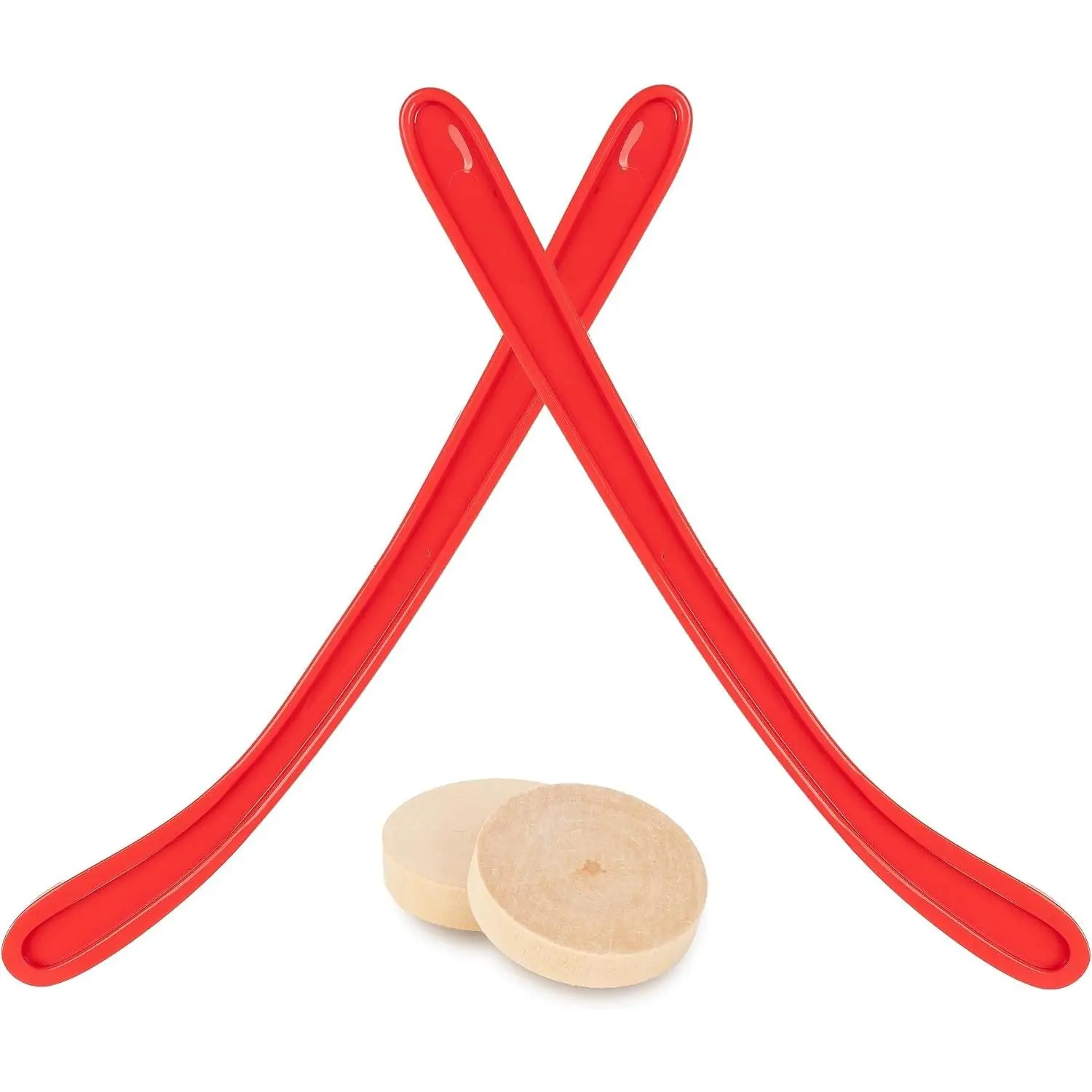 Hockey Stick and Wooden Puck Set, 2 Sticks & 2 Pucks, Tabletop Game