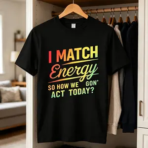 I MATCH Energy 100% Cotton Men's Comfort Edition T-Shirt, 1-Piece Casual Round Neck Streetwear Tee with Dark Humor Graphic, Crochet Sleeve Top for Gifting, in White & Cropped Styles Crew Neck Tshirt Crew Neck