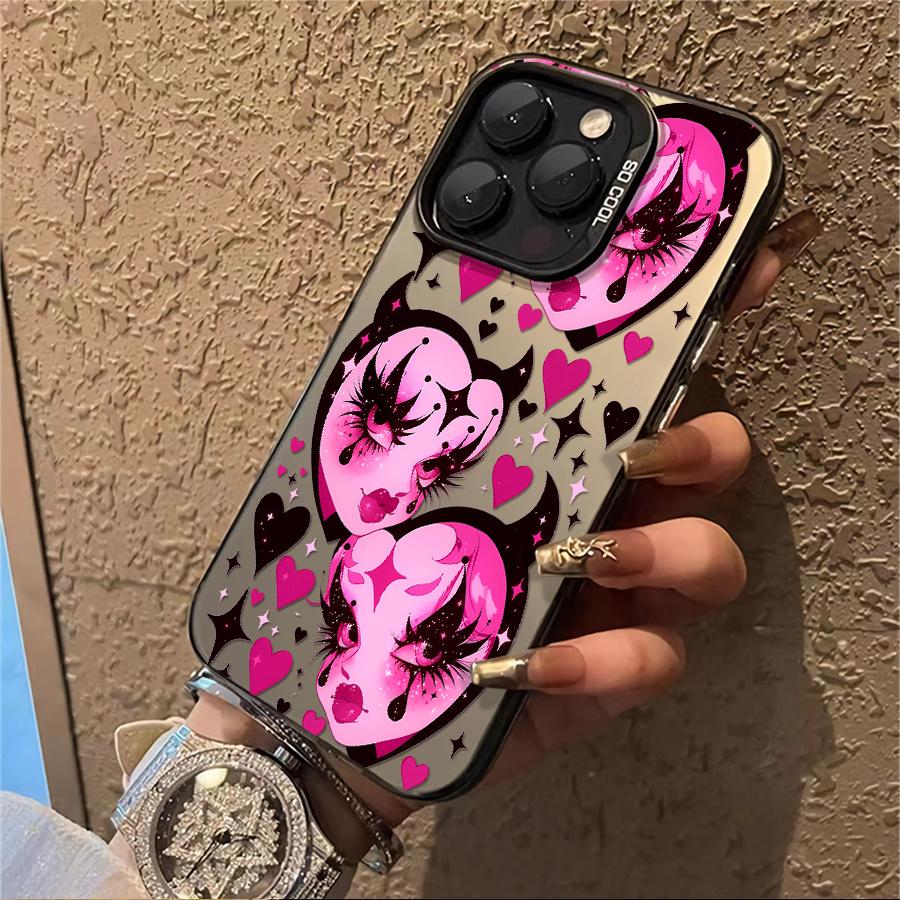 Phone case: 1pc Pink Devil Heart Pattern Phone Case Suitable for Apple iPhone11 12 13 14 15 16 17 PRO MAX X XR XSMAX 7 8Plus Shock Proof Vintage Funky Cute Fashion Can be given to a lover, Can be given to friends