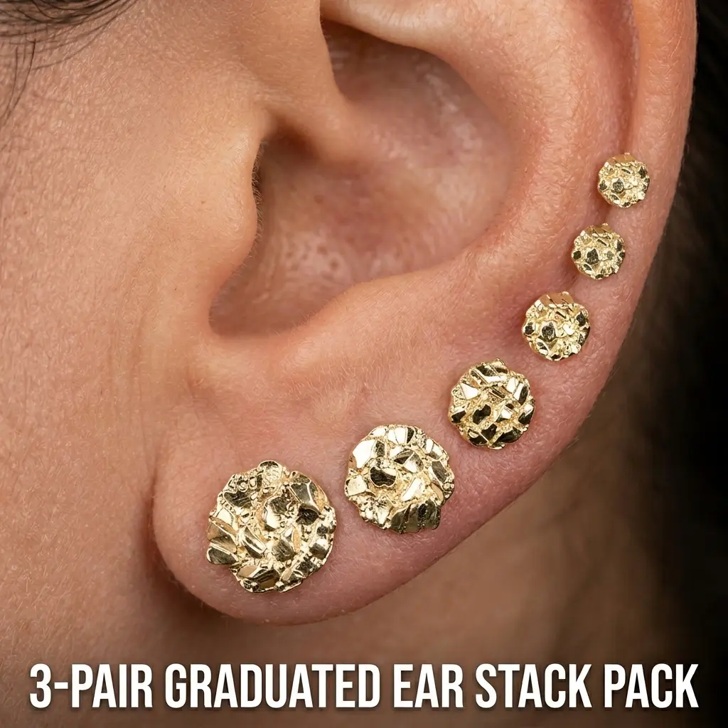 14K Gold Plated Round Nugget Earrings