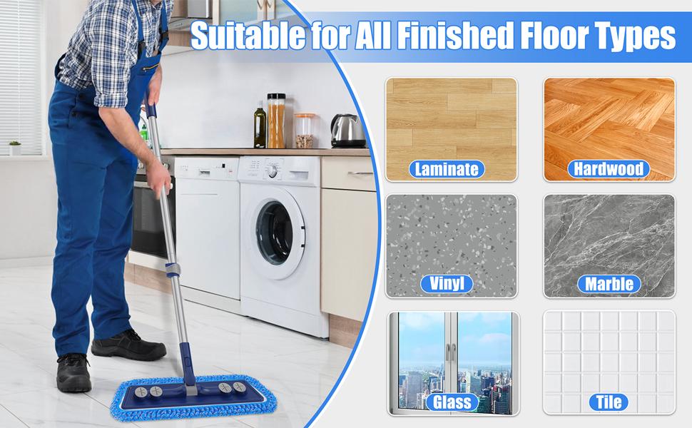 Microfiber Mops for Floor Cleaning - 3 Thickened Washable Pads - Floor Dusters for Hardwood with 55" Adjustable Handle - Wet Dry Dust Mop for Pet Hairs Walls Tile Wood Laminate Home Kitchen