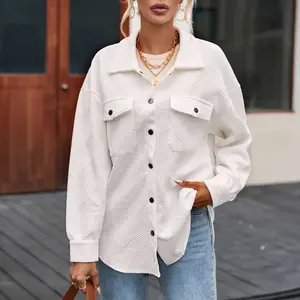 Solid Textured Flap Pocket Buttoned Shacket