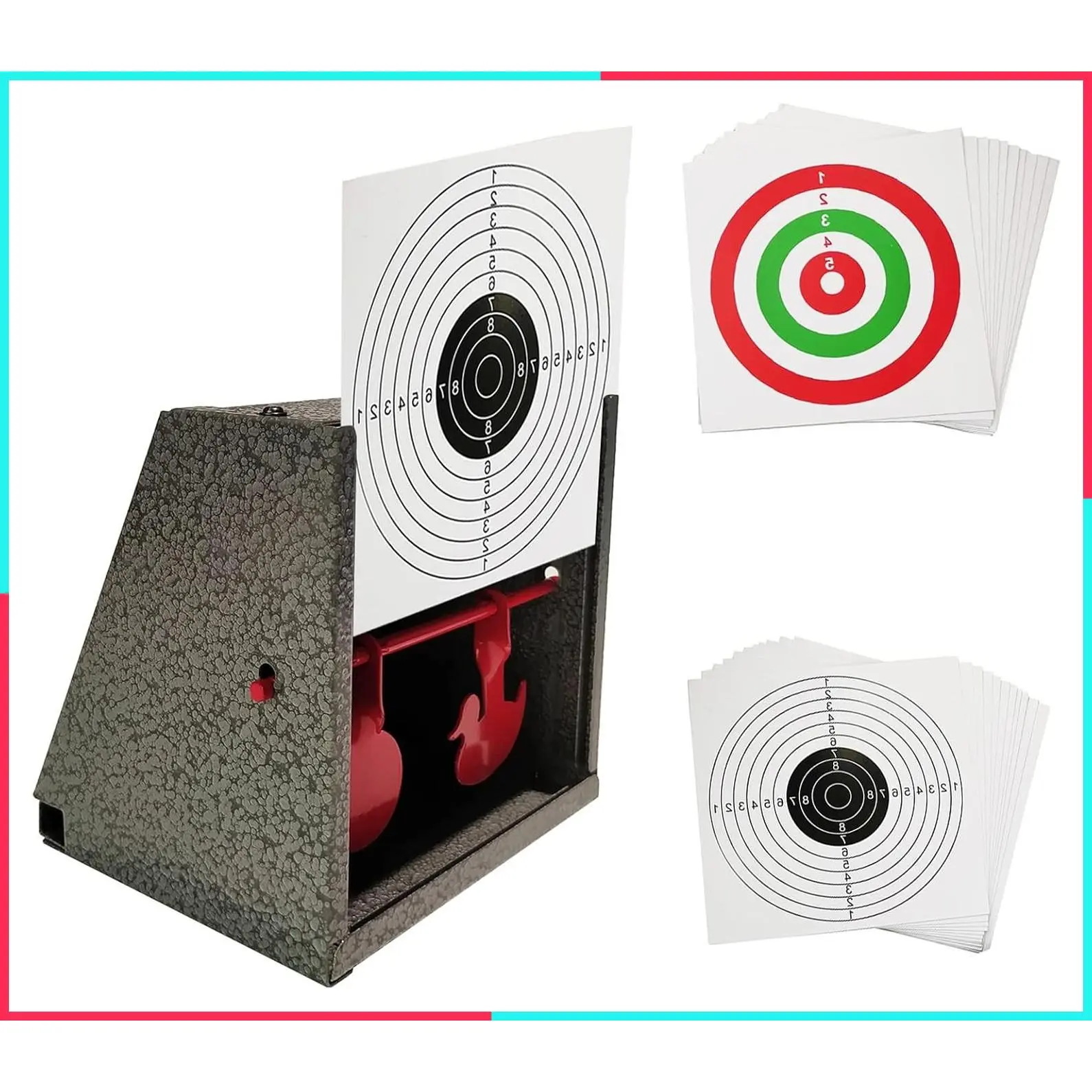 BB Trap Target with 20pcs Paper Targets and Resetting Metal Shooting Target for Airsoft Pellet Gun Rifle BB Gun