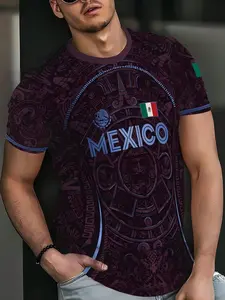 Mexican Aztec Eagle Print Men's Short Sleeve T-Shirt, Loose Fit, Breathable, Quick Dry, Casual Summer Workout Top, Ethnic Pattern, Active T Shirts