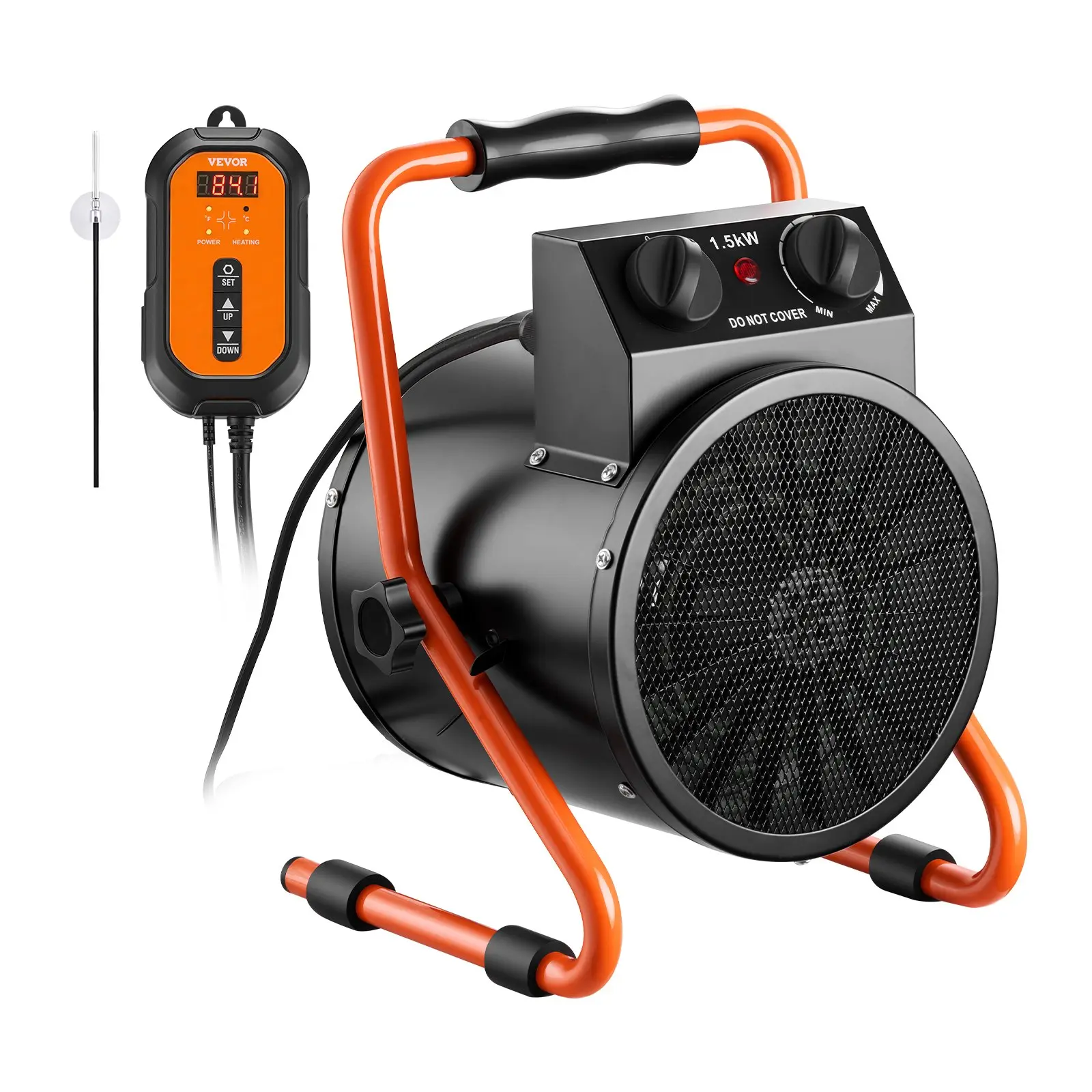 VEVOR Greenhouse Heater, 1500W Electric Space Heater with Thermostat, Fan & High Heat Modes, 25° Adjustable Angle, IPX4 & Overheat Protection, for Grow Tent, Greenhouse, Flower Room, Home Office