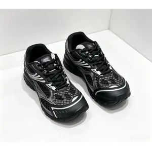 Black Silver Mesh Panel Retro Running Sneakers Unisex Breathable Mesh Chunky Cushion Sole Streetwear Y2K Casual Walking Trainers