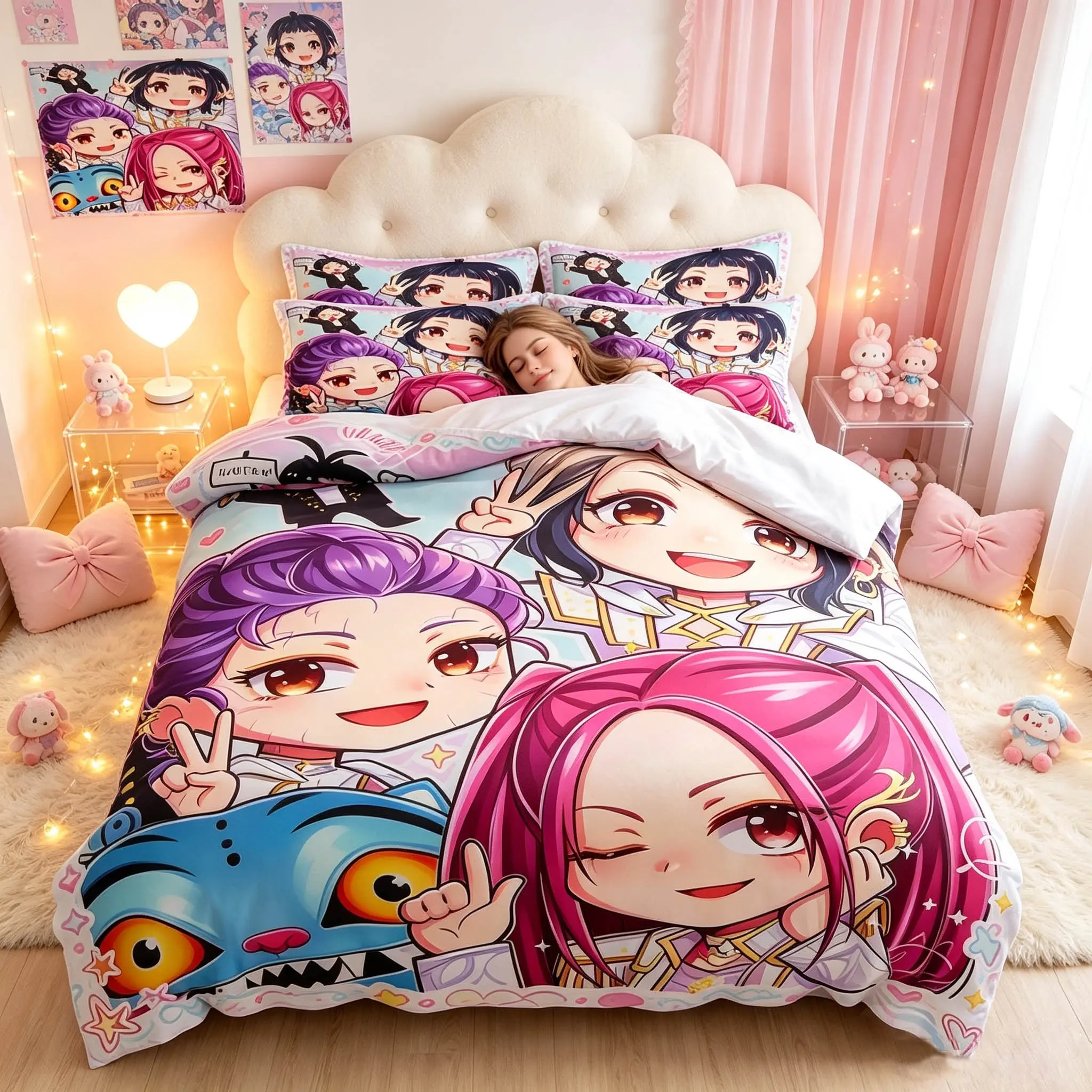 3-Piece Star Girl Quilt Cover Set, Includes 1 Quilt Cover and 2 Pillowcases, Soft Fabric, Ideal for Bedroom, Hotel, Dorm, Perfect Gift