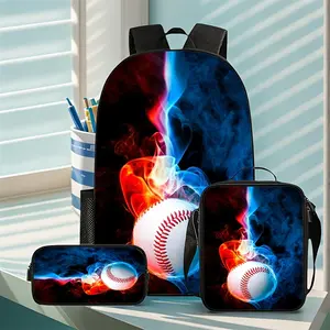 This 3-piece baseball-themed backpack set includes a lunch bag and pencil case. The well-organized storage design makes it suitable for everyday carry.