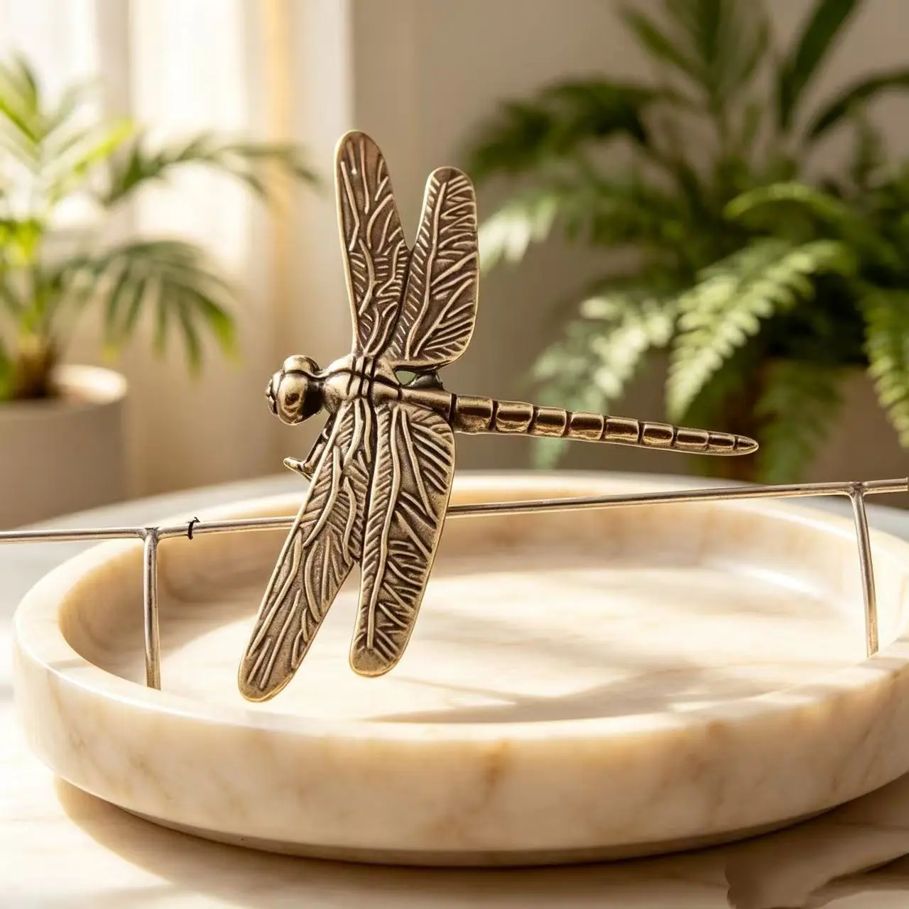 6 Handmade Copper-Plated Dragonfly Tea Pets, Antique Style Desktop Decorations, Brass Dragonfly Ornaments for Office Desk and Bookshelf