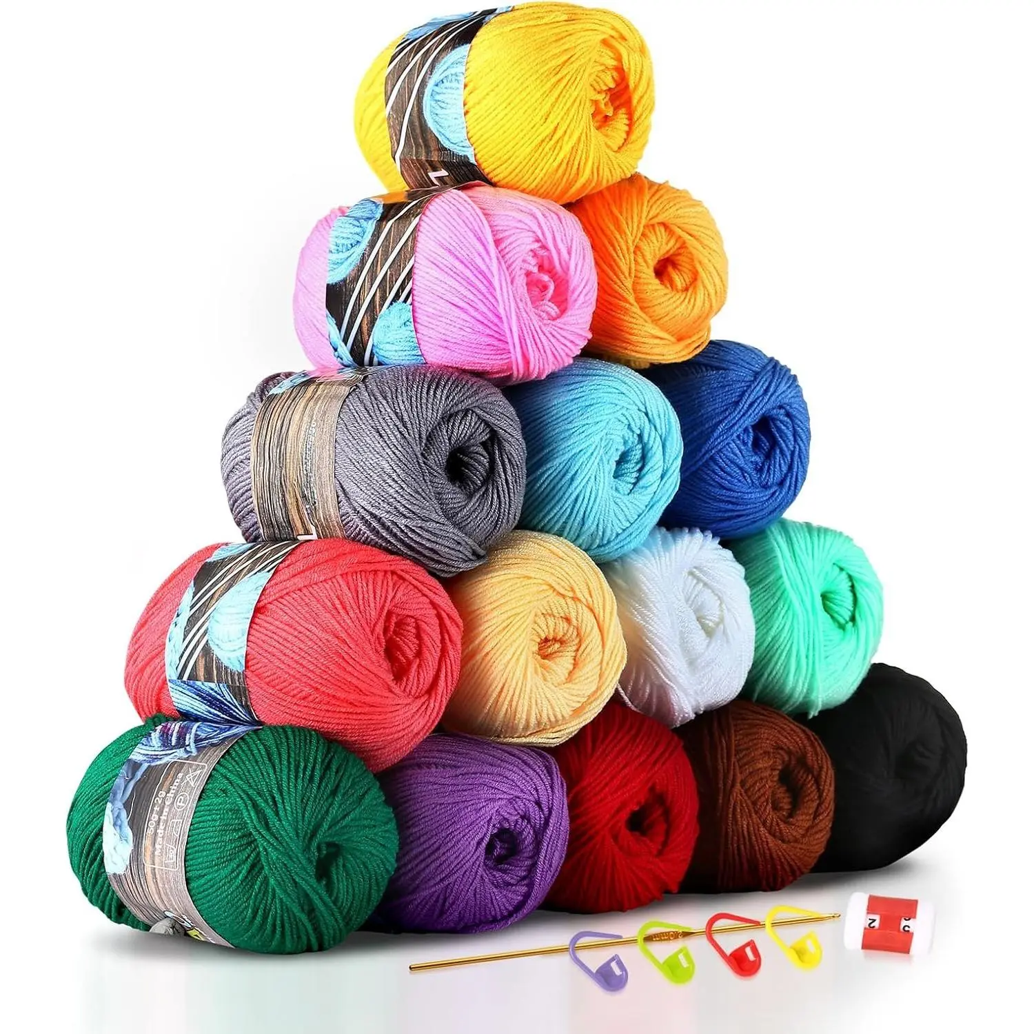 15 Skeins  Yarn for Crocheting with 2.5mm Hook | 2625 Yards Bulk, Beginners Crochet Kit, Anti-Splitting, For Amigurumi & Granny Squares
