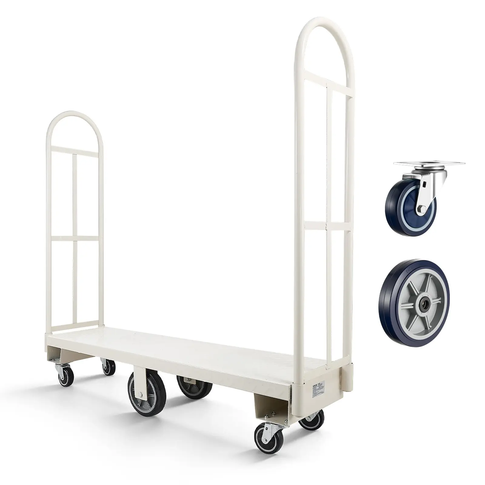 VEVOR U-Boat Platform Truck Dolly, 2000 lbs Load Capacity, Heavy Duty Steel Utility Cart, Industrial Hand Push Truck with Six Wheels and Dual Detachable Handles, for Warehouse, 60x 16.1x 59.5 in