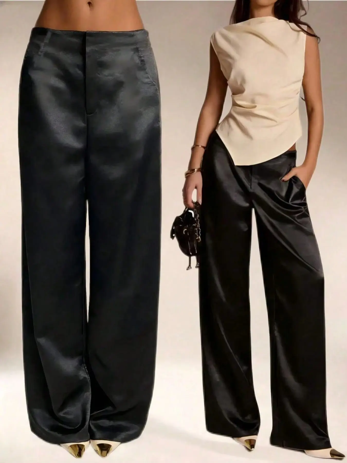 1 Piece Elegant Minimalist Floor-Length Wide Leg Suit Pants, High Waist Leg Shaping Casual Trousers Bottoms Women
