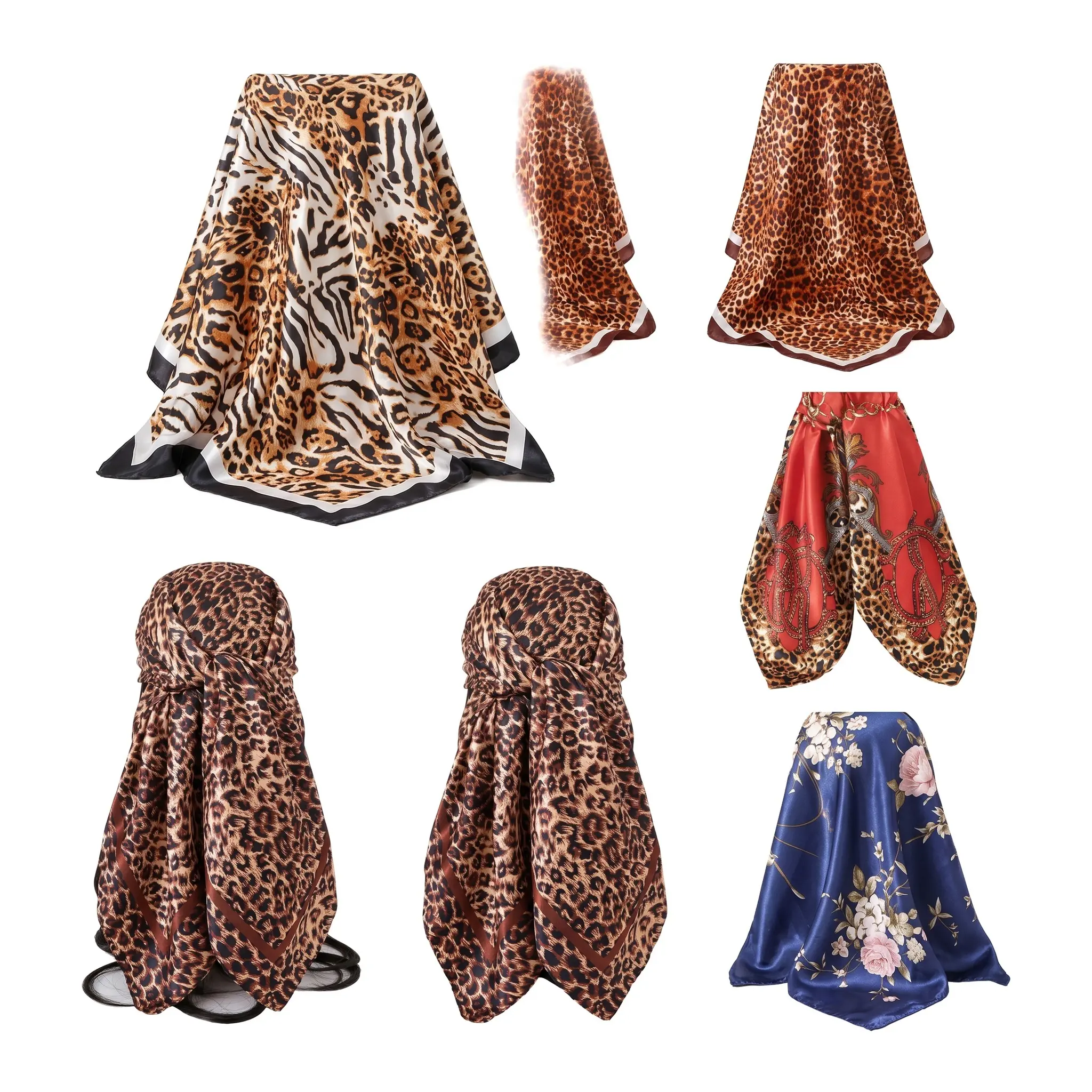 Elevate your style with this comfortable faux-silk scarf—available in multiple colors and suitable for all seasons. It offers sun protection, antibacterial properties, and warmth, serving as both a scarf and a headscarf for a versatile, fashionable look.