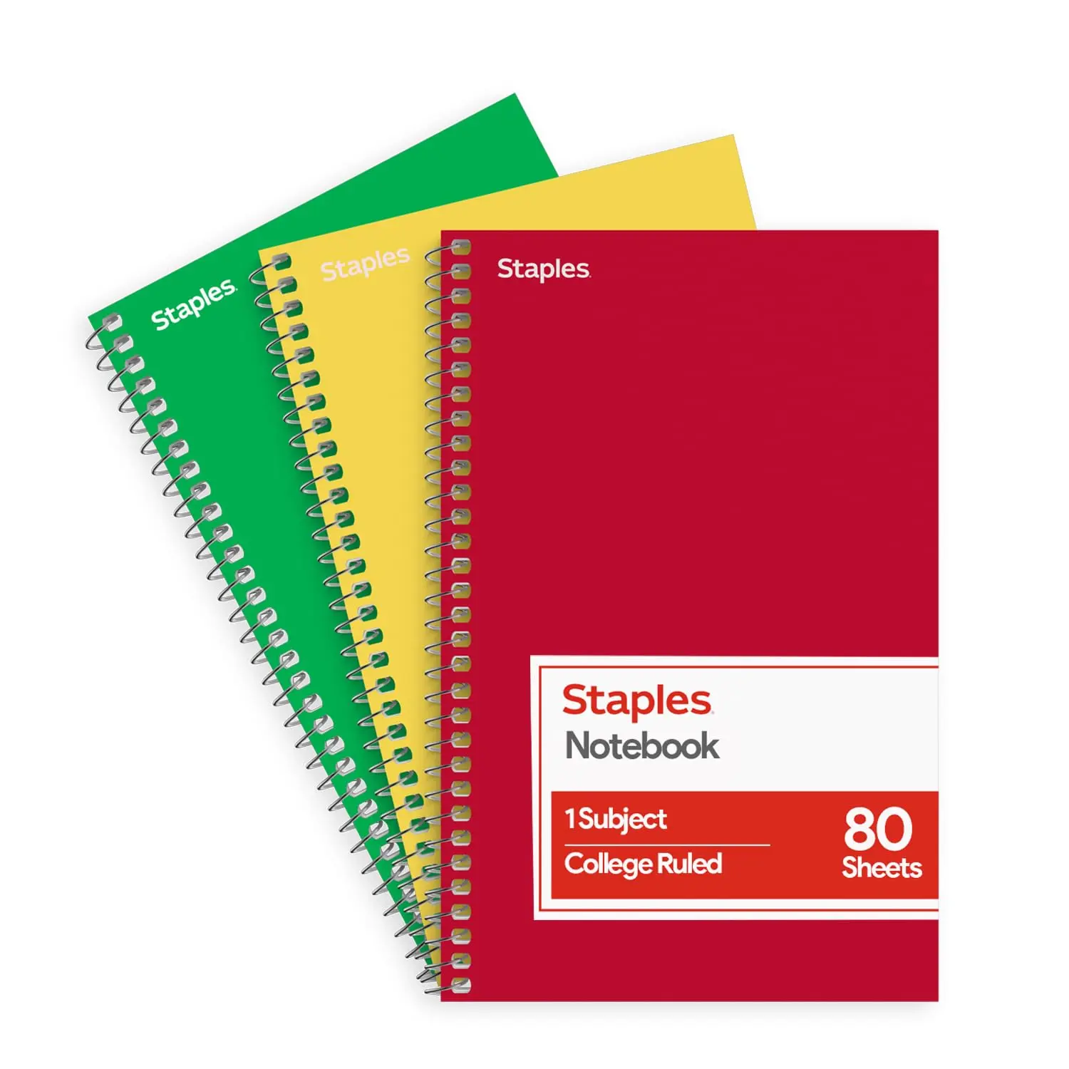 1‑Subject Spiral Notebook, College Ruled, 80 Sheets,  Colors, 3‑Pack