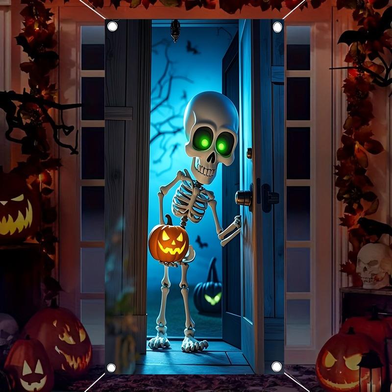 Halloween Themed Door Banner, 1 Count Skeleton Pattern Door Decoration, Indoor Outdoor Decor, Theme Parties & Photo Props, Ornaments