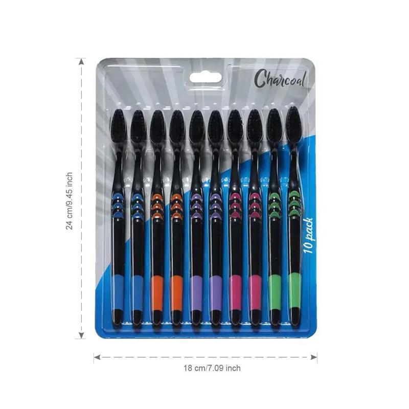 Mixed Color Toothbrushes, 10pcs Deep Cleaning Charcoal Toothbrush Set for Adults, Oral Care Product, Toothbrush Kit