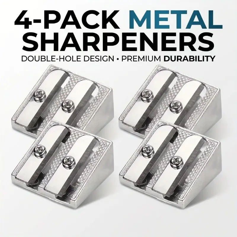 4pcs Portable metal pencil sharpener, durable metal pencil sharpener, double-hole design, suitable for schools, offices and artistic creations, wedge-shaped structure, double-hole design stationery, Desk Supplies