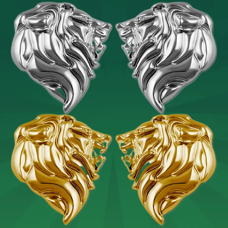 6.5x6cm Glueless Golden Left 3D Metal Lion Head Car Emblem Sticker - Peel-and-Stick Accessory, Outdoor-Safe Water-Resistant Body Art Decal, 3D Emblem for Vehicle Doors/Trunks, Paint Blemish Scratch Cover, Car Styling