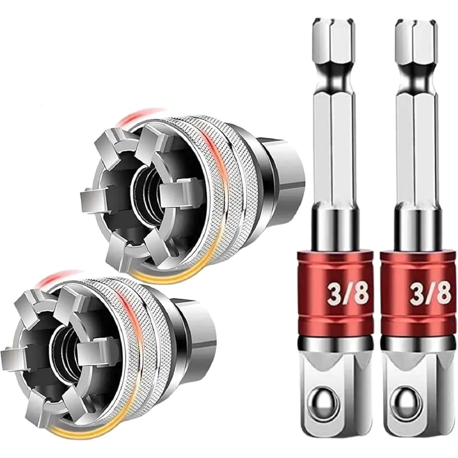 2PCS Adjustable Wrench Sets - Multifunctional Socket Wrench Work Tools with Universal 10mm-19mm Grips, Hex Drill Adapters, Socket Combination Tool for Damaged Bolts & Nuts, Truck Maintenance, Millimeters, Set Pack