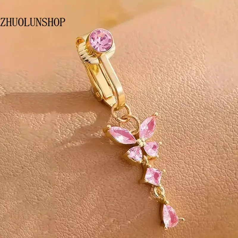 Women's Unisex Wear Reusable Clip Faux Navel Rings - No Piercing Butterfly Heart Design Fake Body Jewelry, Lightweight Comfortable Accessory for Beach Party, Birthday Holiday Gifts, Accessories For Women, Fake Piercings, Belly Button Rings, Clip-On