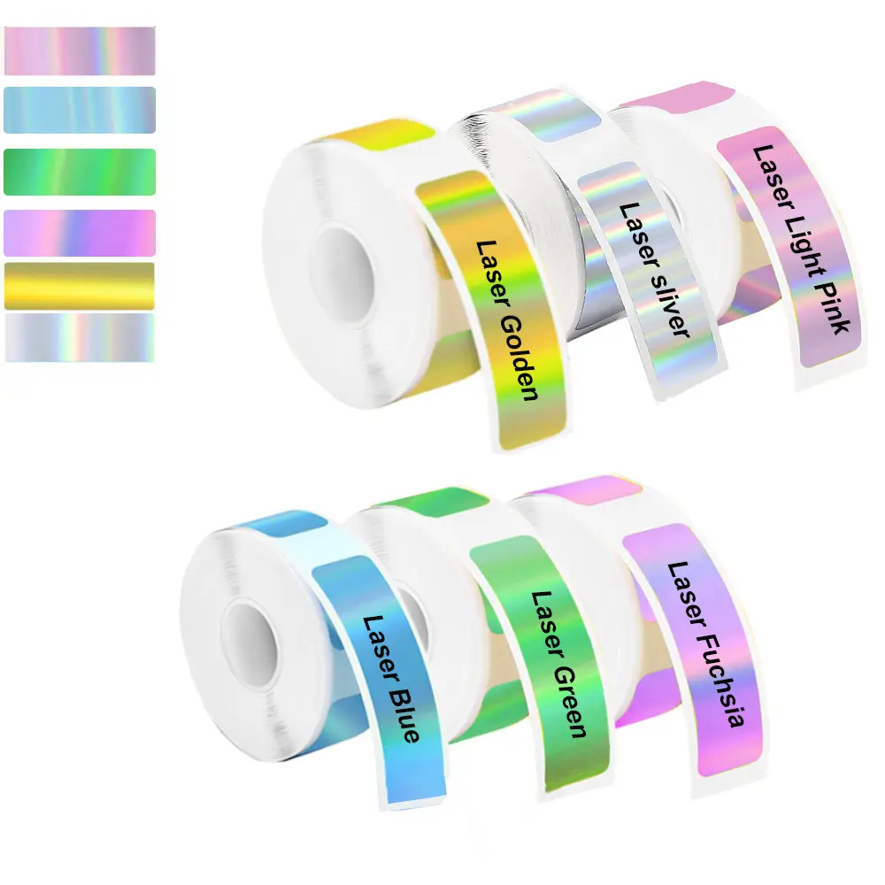 12x40mm Extra Sticky Waterproof Holographic Thermal Label Tape (2 Piece/Set, 6Roll Mixed Pressure-Sensitive Labels & Stickers), Holographic Print for DIY Users, Compatible with Marklife P15-P12-P11-D30-Q30S Thermal Printers, Gold Mixed Colors