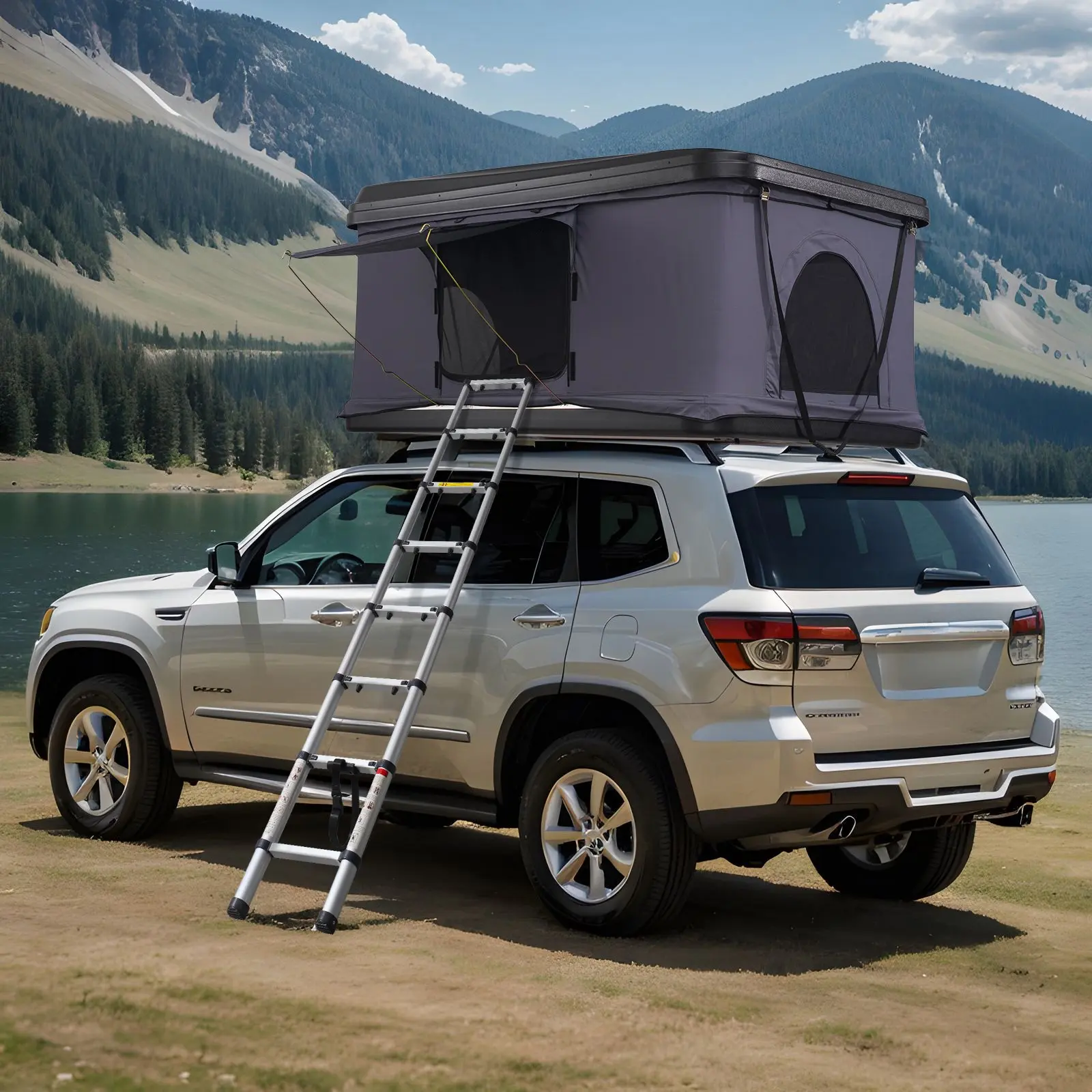 VEVOR Rooftop Tent Hard Shell, Naturnest Rooftop Tent Hardshell for 2-3 Person, Hard Shell Roof Top Tent with Telescopic Ladder Thick Mattress, Waterproof Windproof for Jeep SUV Van Pickup Truck