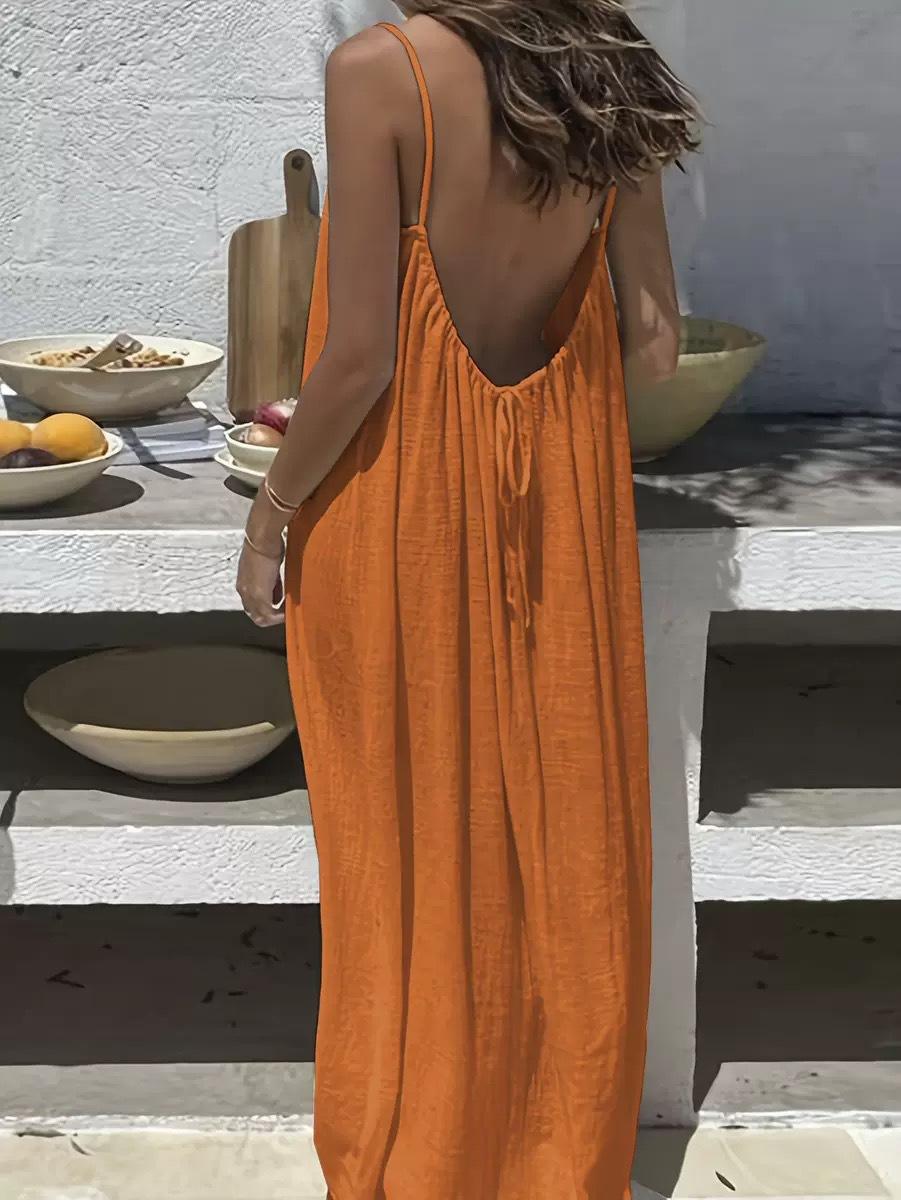 2026 Silk Crepe Wrapback Halter Long Dress Sexy Casual Dress