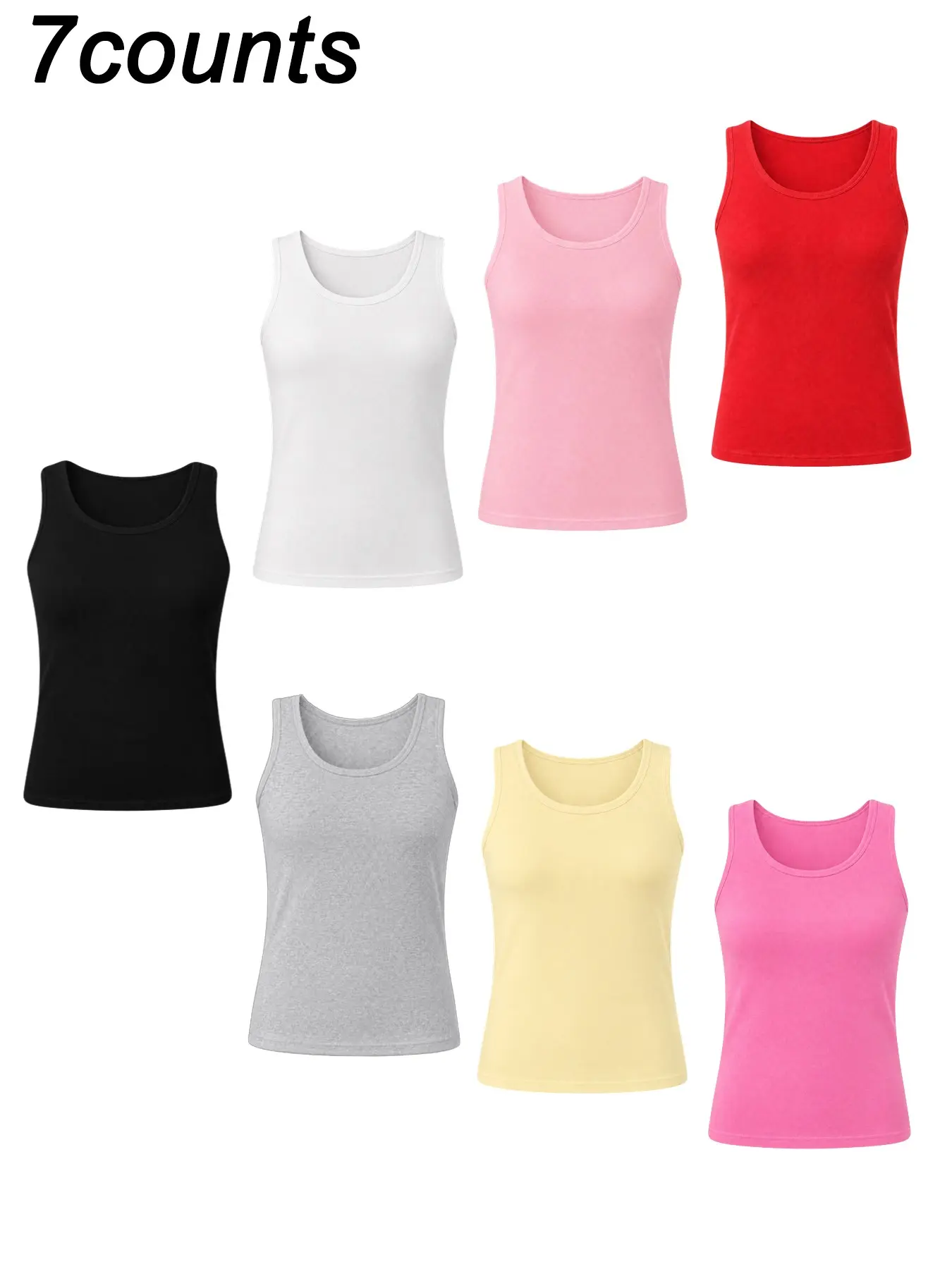 Women’s 7 Pack WorkoutTank Tops Solid Color Low Neck Cooling Lightweight Breathable Four Way Stretch Buttery Soft Comfortable Yoga Base Layer Tops Moisture Wicking Quick Dry for Gym Pilates Outdoor Running Cycling Beach Minimalist Casual Fitness Wear