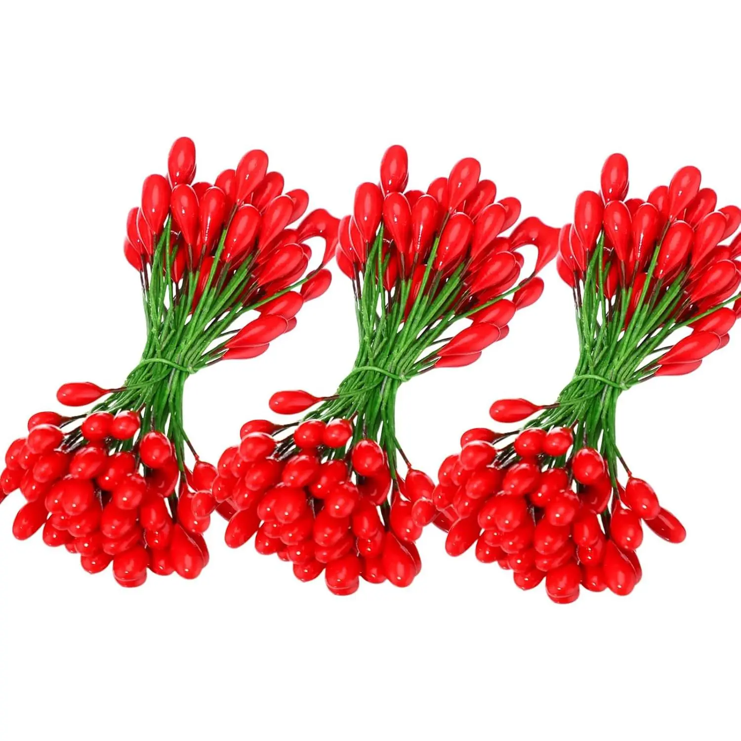 Pack of 400 Red Artificial Holly Berries, Christmas  Fruit Berries  200 Wire Stems for Christmas Tree Decoration, Flower Wreath DIY Craft