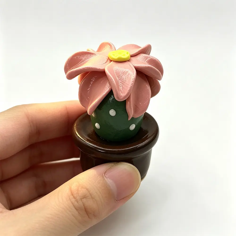 Handmade Ceramic Cactus Miniature, Flower Succulent Planter, Style Desk Decor, Office Shelf Ornament, Dollhouse Accessory, Gift Idea